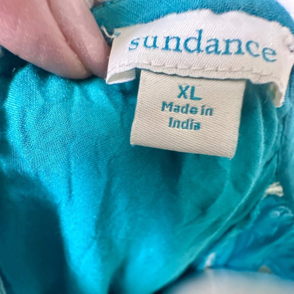 SUNDANCE Naomi Isles Modal Turquoise and Cream Long Sleeved Embroidered XL Tunic - Picture 6 of 13